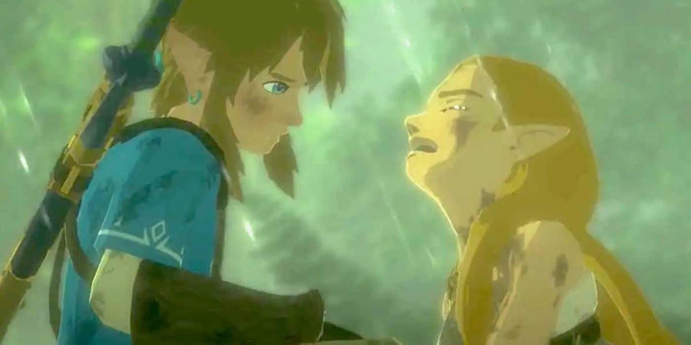 Zelda crying with Link in The Legend of Zelda: Breath of the Wild