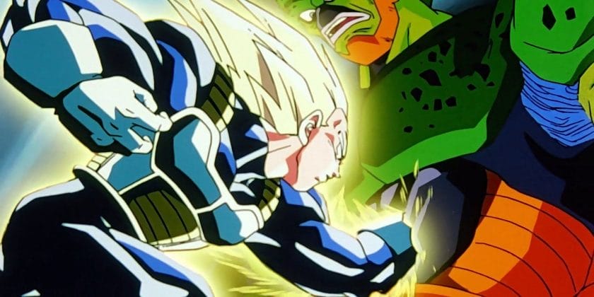 Vegeta Punches Semi-Perfect Cell in Dragon Ball