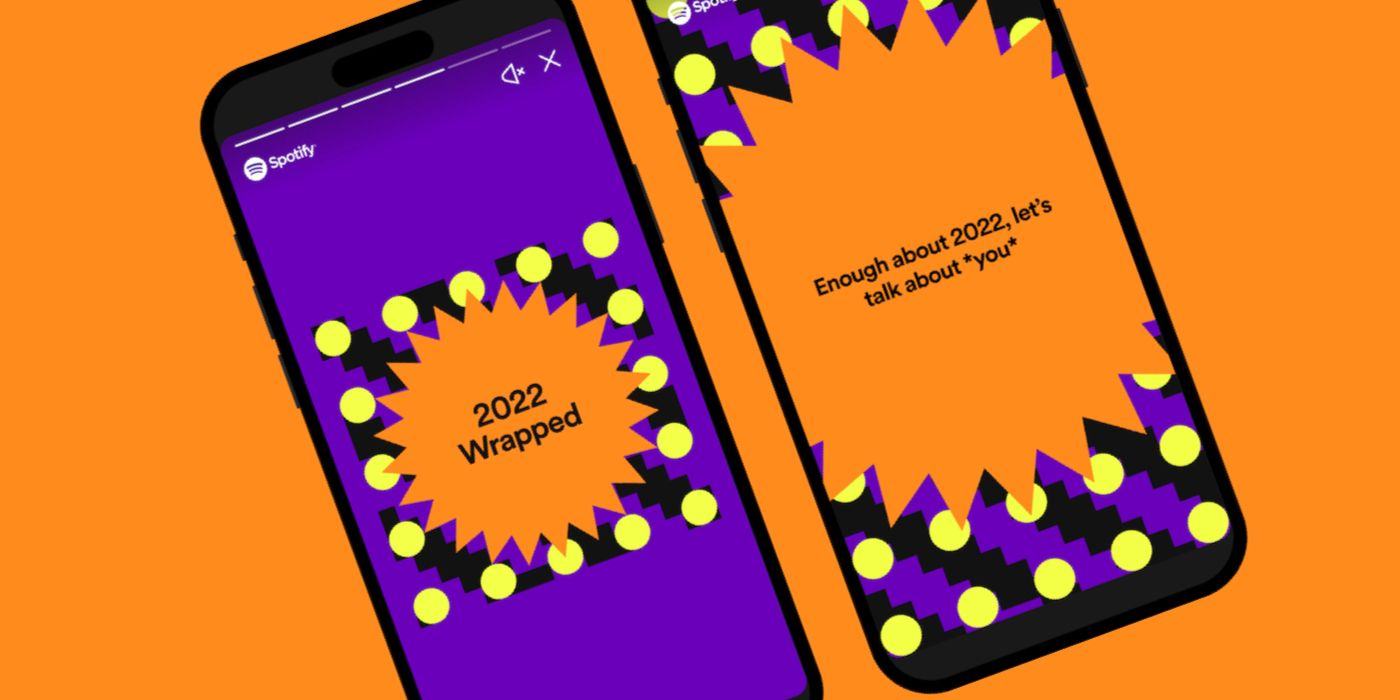 Two iPhones displaying Spotify Wrapped 2022 stories