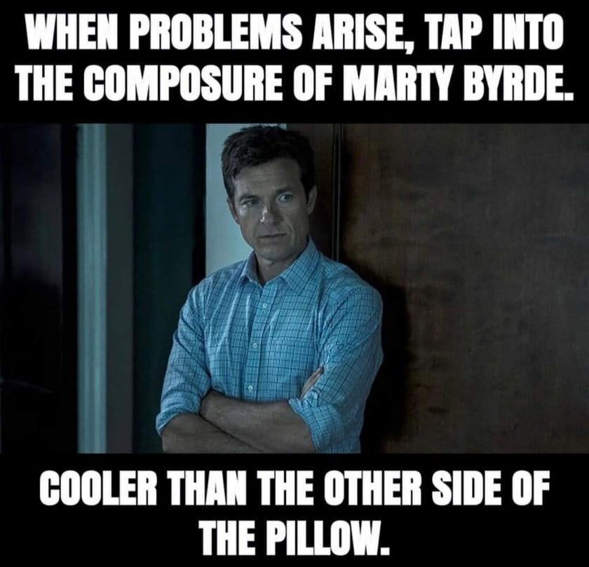 Marty from Ozark leaning against a wall in the meme.