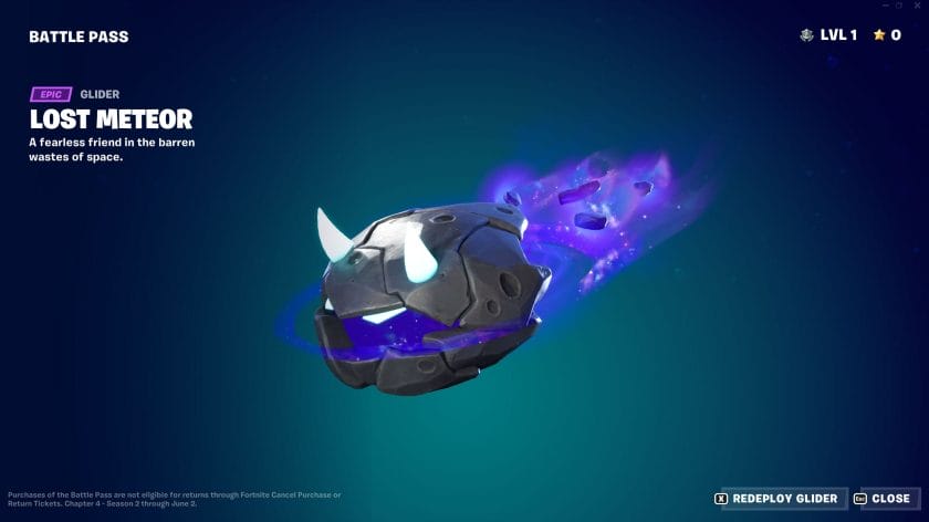 Fortnite Chapter 4 Season 2 Battle Pass Lost Meteor Glider