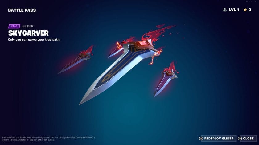 Fortnite Chapter 4 Season 2 Battle Pass Skycarver Glider