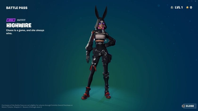 Fortnite Chapter 4 Season 2 Battle Pass Highwire Outfit