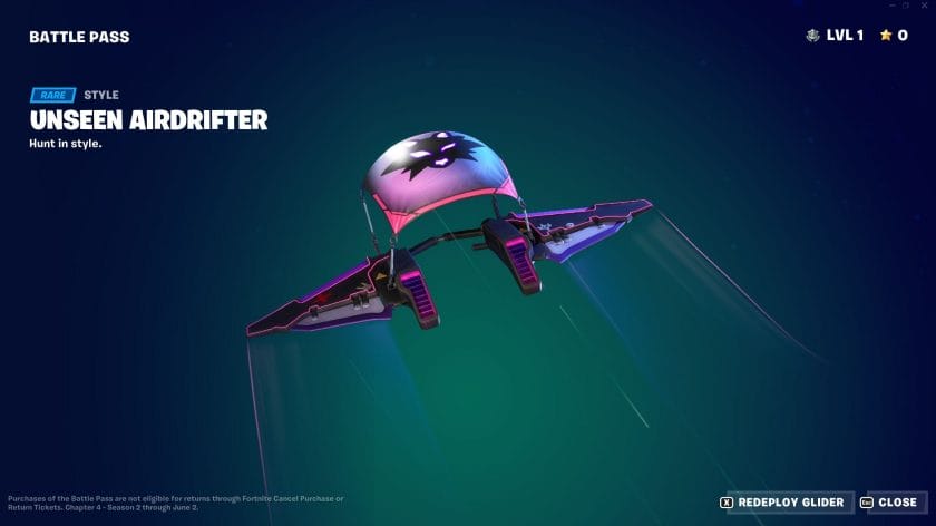 Fortnite Chapter 4 Season 2 Battle Pass Unseen Airdrifter Glider Style