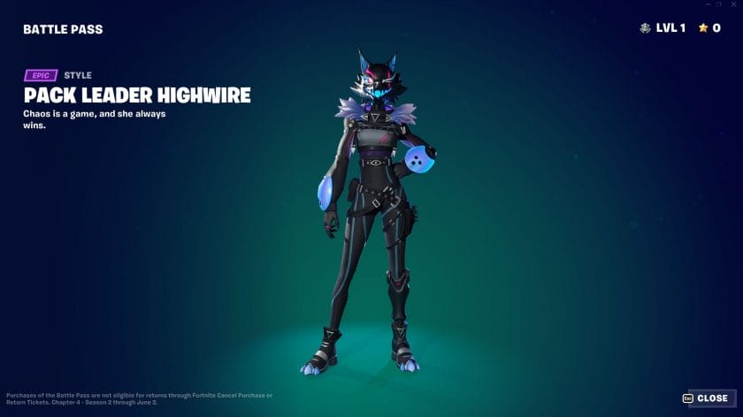Fortnite Chapter 4 Season 2 Battle Pass Pack Leader Highwire Outfit Style