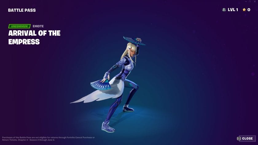Fortnite Chapter 4 Season 2 Battle Pass Arrival Of The Empress Emote
