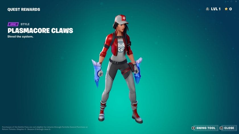 Fortnite Chapter 4 Season 2 Battle Pass Plasmacore Claws Harvesting Tool Style