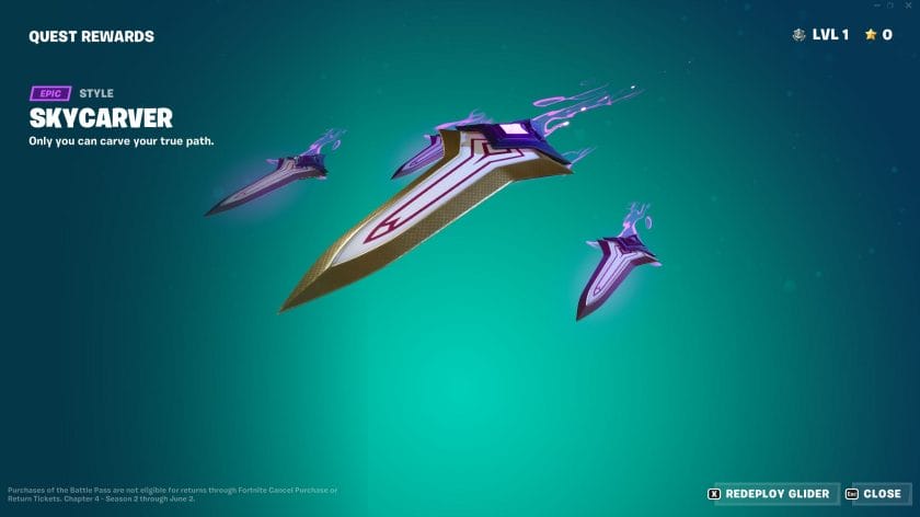 Fortnite Chapter 4 Season 2 Battle Pass Skycarver Glider Style