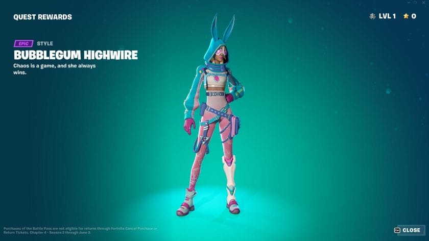 Fortnite Chapter 4 Season 2 Battle Pass Bubblegum Highwire Outfit Style