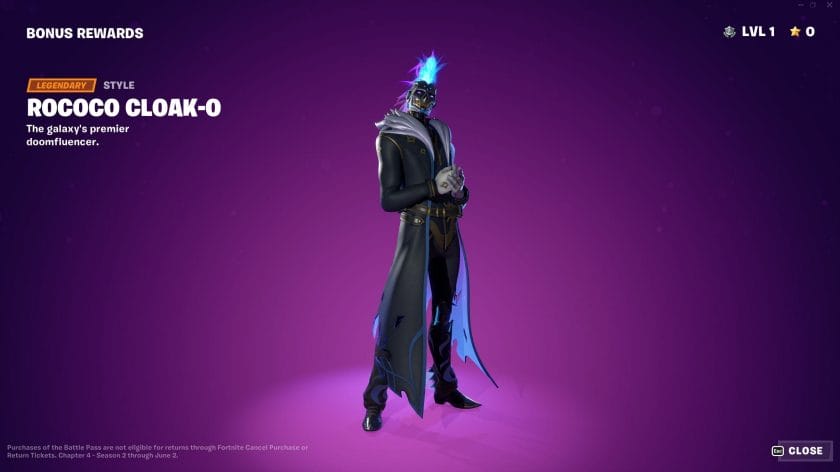 Fortnite Chapter 4 Season 2 Battle Pass Rococo Cloak-O Outfit Style