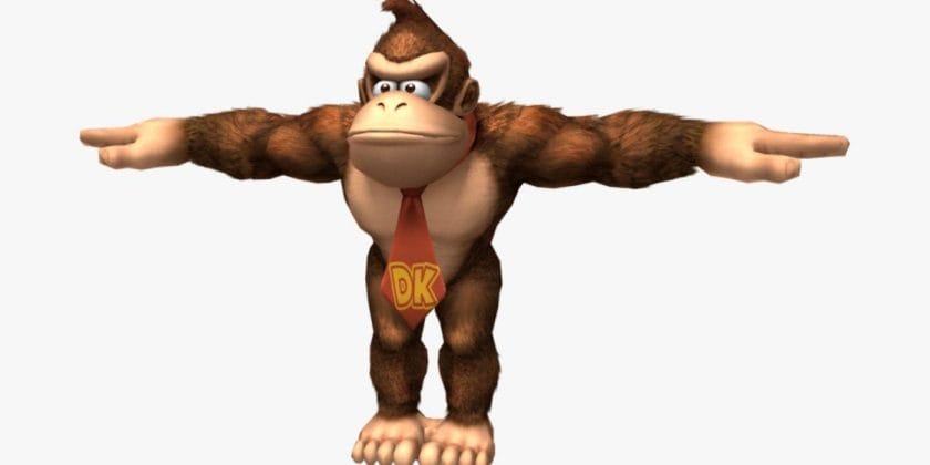 Donkey Kong poses with his arms outstretched.