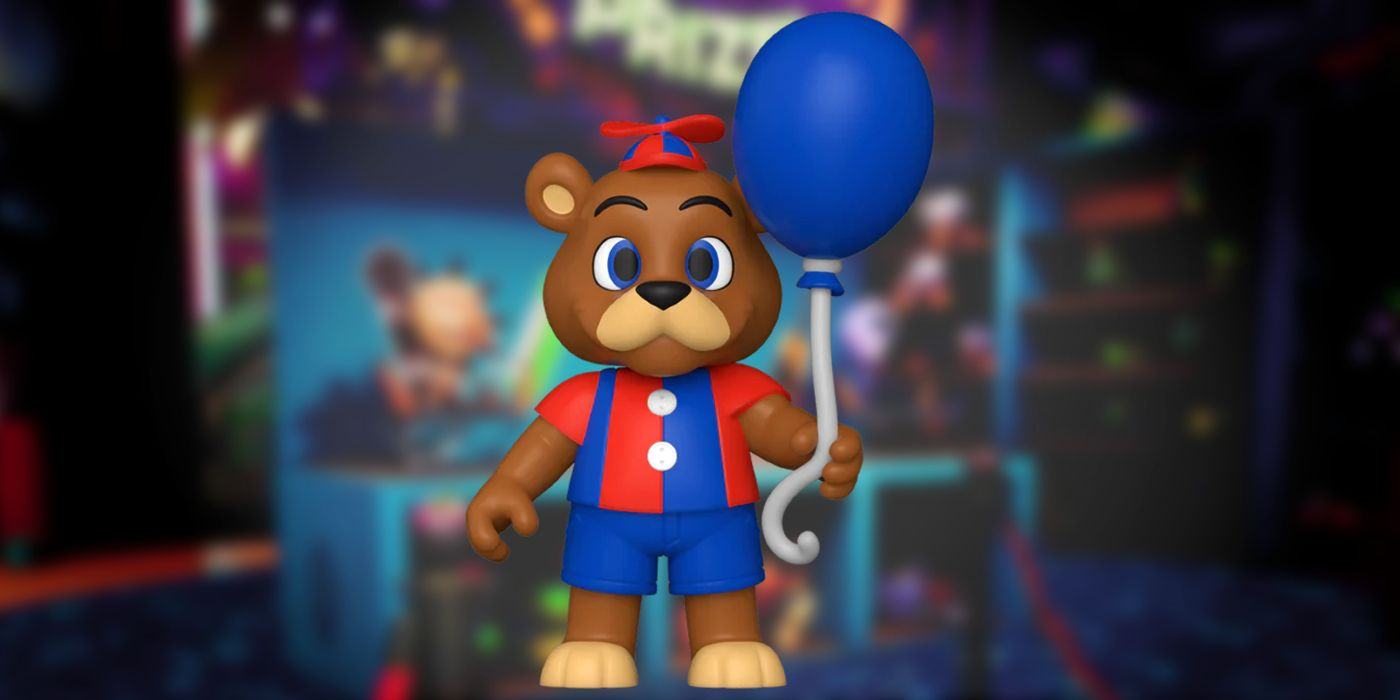 An image of Balloon Circus Freddy from the Balloon Circus FNAF Funko Collection, on top of a screenshot from Security Breach's map.