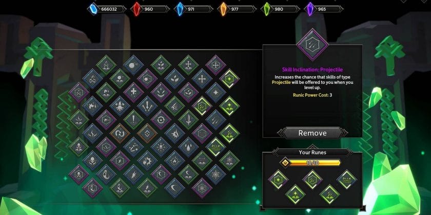 Runes available for Soulstone Survivors listed by cost and effect, player can only total by fifth power
