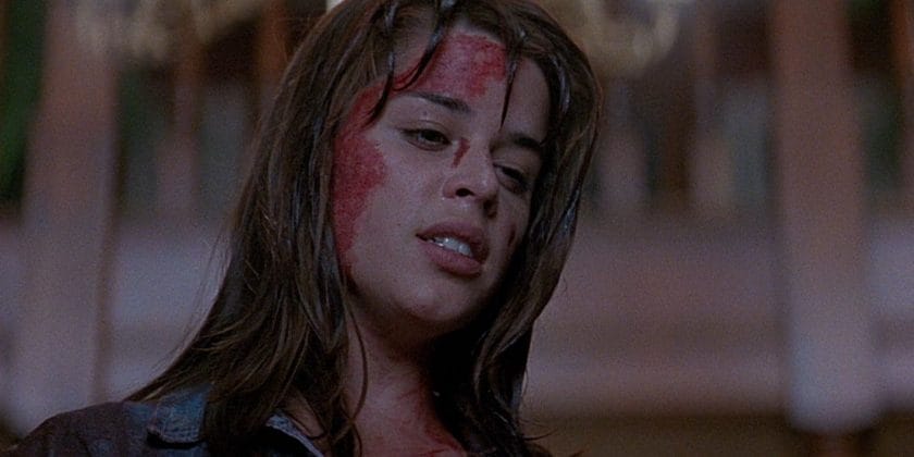Sidney Prescott covered in blood at the end of the scream