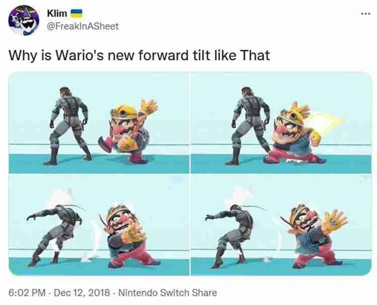 Wario's new tilt in Smash Bros has been hinted at on Snake.
