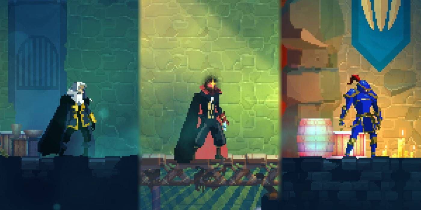 Dead Cells Return to Castlevania DLC Different Outfits Including Alucard Outfit, Haunted Armor Outfit, and Dracula Outfit