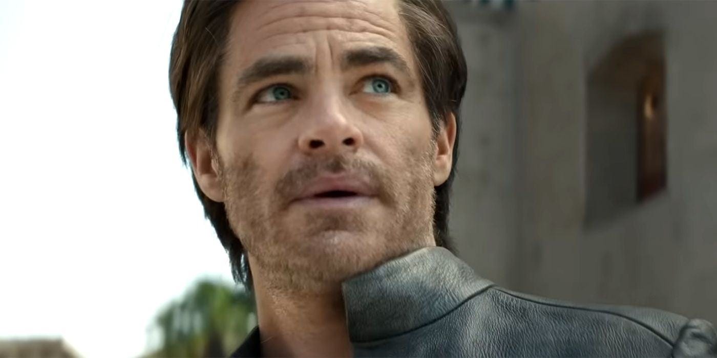 Chris Pine in Dungeons and Dragons Honor Among Thieves playing the Bard looking sideways