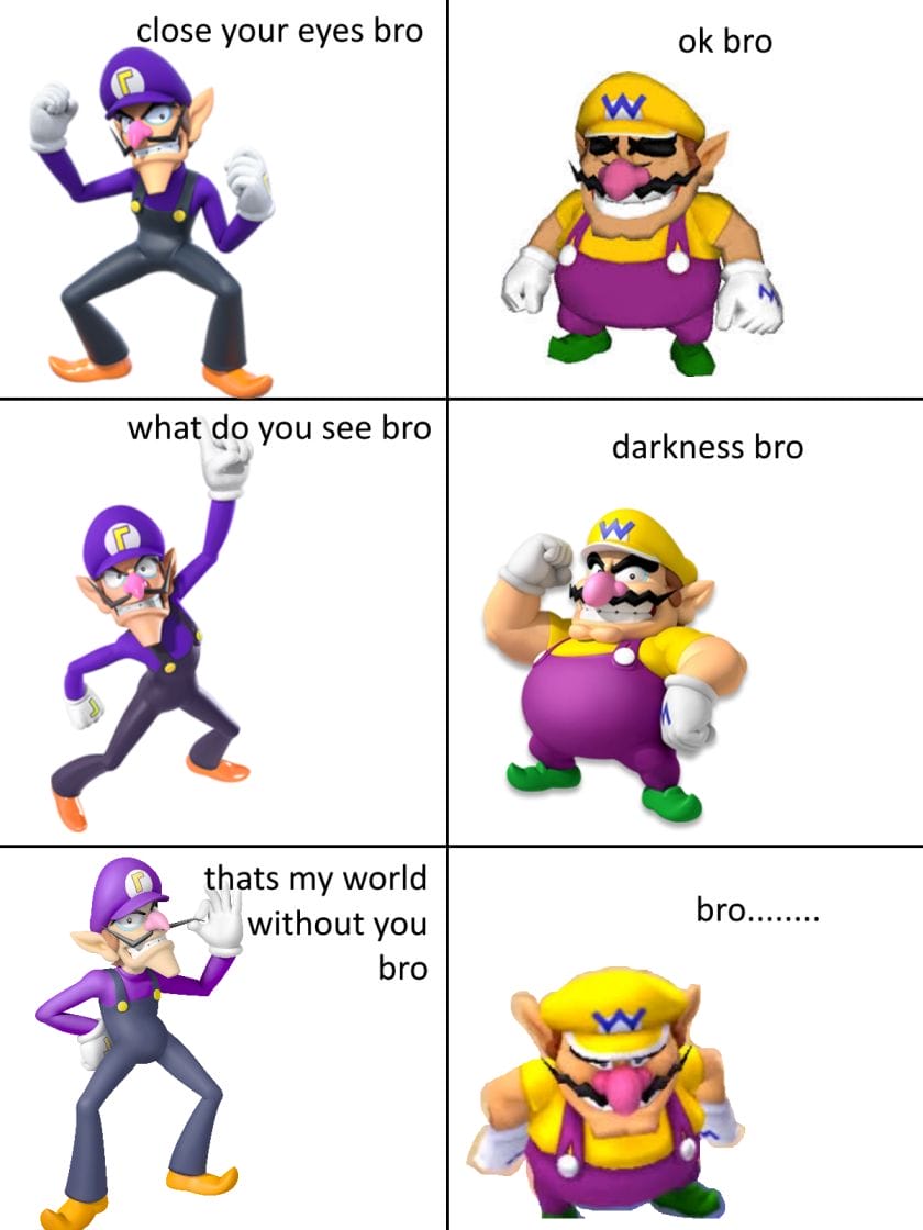 Wario and Waluigi are talking about how much they like each other.