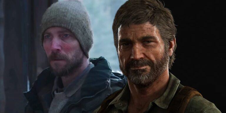 Troy Baker as James from The Last of Us Episode 8 next to the character model for Joel from The Last of Us Part I