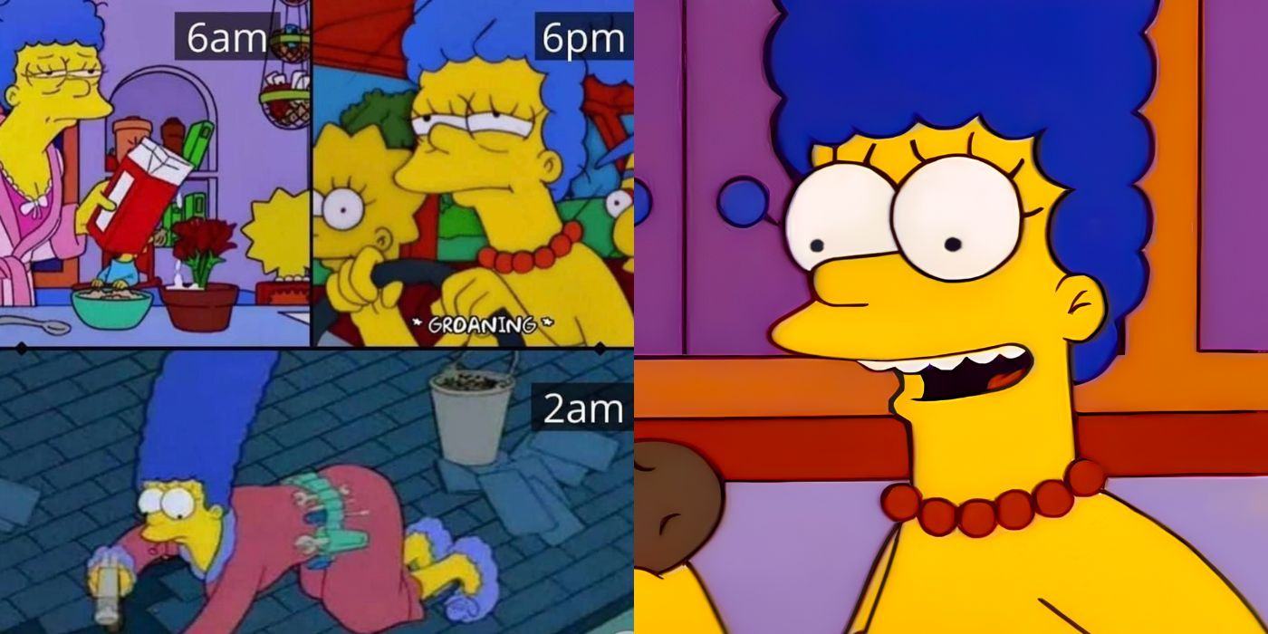 A split image showing a meme and Marge from The Simpsons