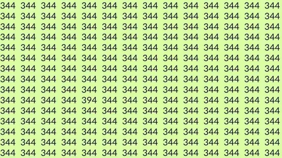 Optical Illusion Brain Test: If you have Eagle Eyes find the number 394 among 344 in 7 Seconds?