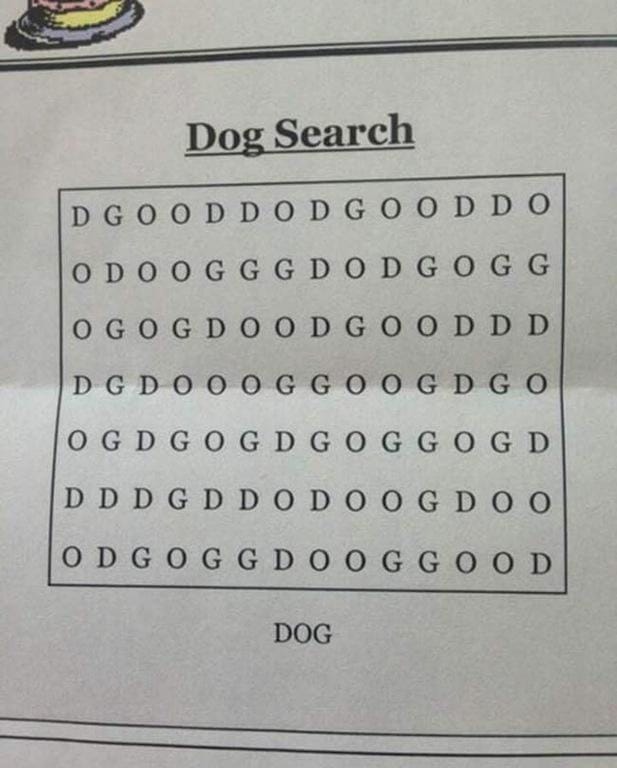 Can you find the word 'dog'?  'World's hardest search puzzle' is messing with people's minds