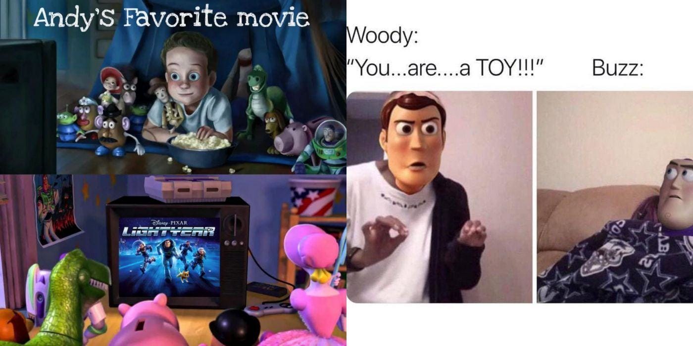 A split image of two Toy Story memes