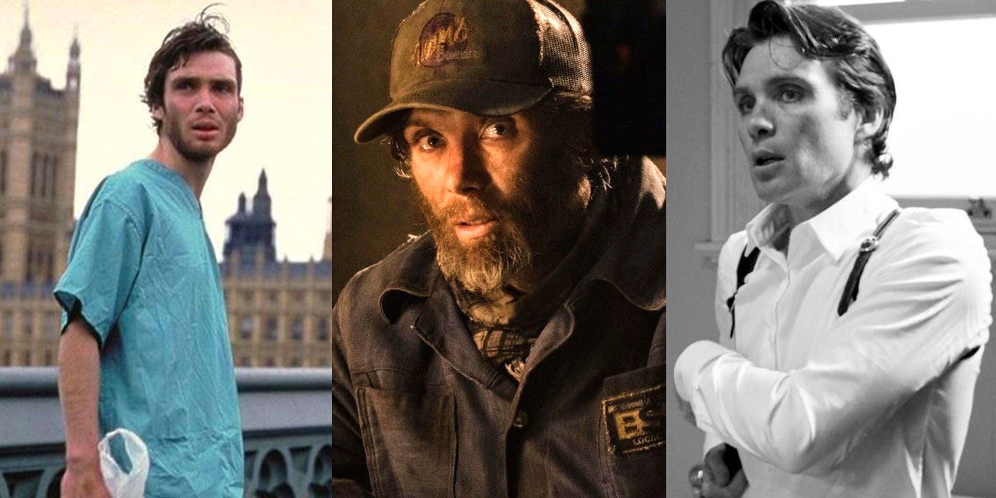 SPlit image of Cillian Murphy in 28 Days Later, A Quiet Place Part 2 and The Party