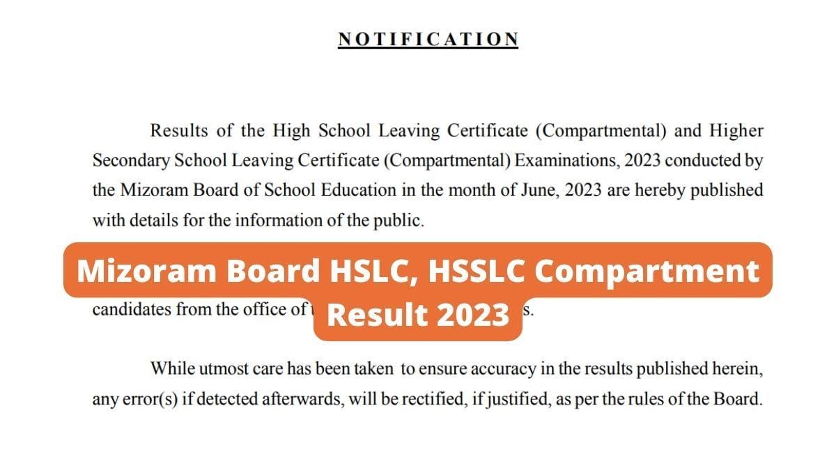 Mizoram Board HSLC, HSSLC Compartment Result 2023 Declared