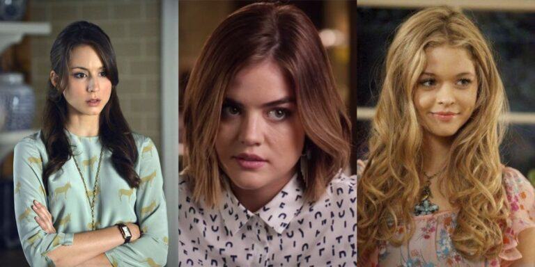 Three side by side imags of characters from Pretty Little Liars.