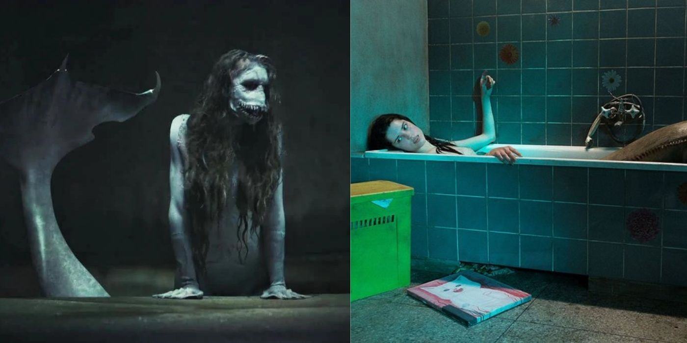 Two side by side images of evil sirens and mermaids in movies.