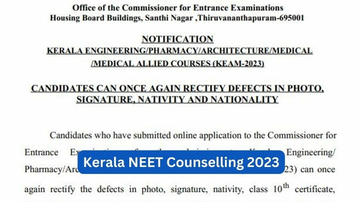 Kerala Counselling NEET UG 2023 on July 7