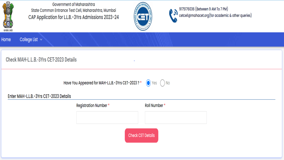 MHT CET LLB 3-year Counselling CAP Registration 2023
