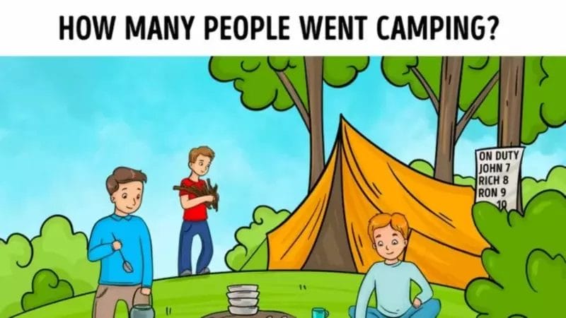 Only people with sharp brains can solve this conundrum.  Can you guess how many people went camping by looking at the picture for 5 seconds?