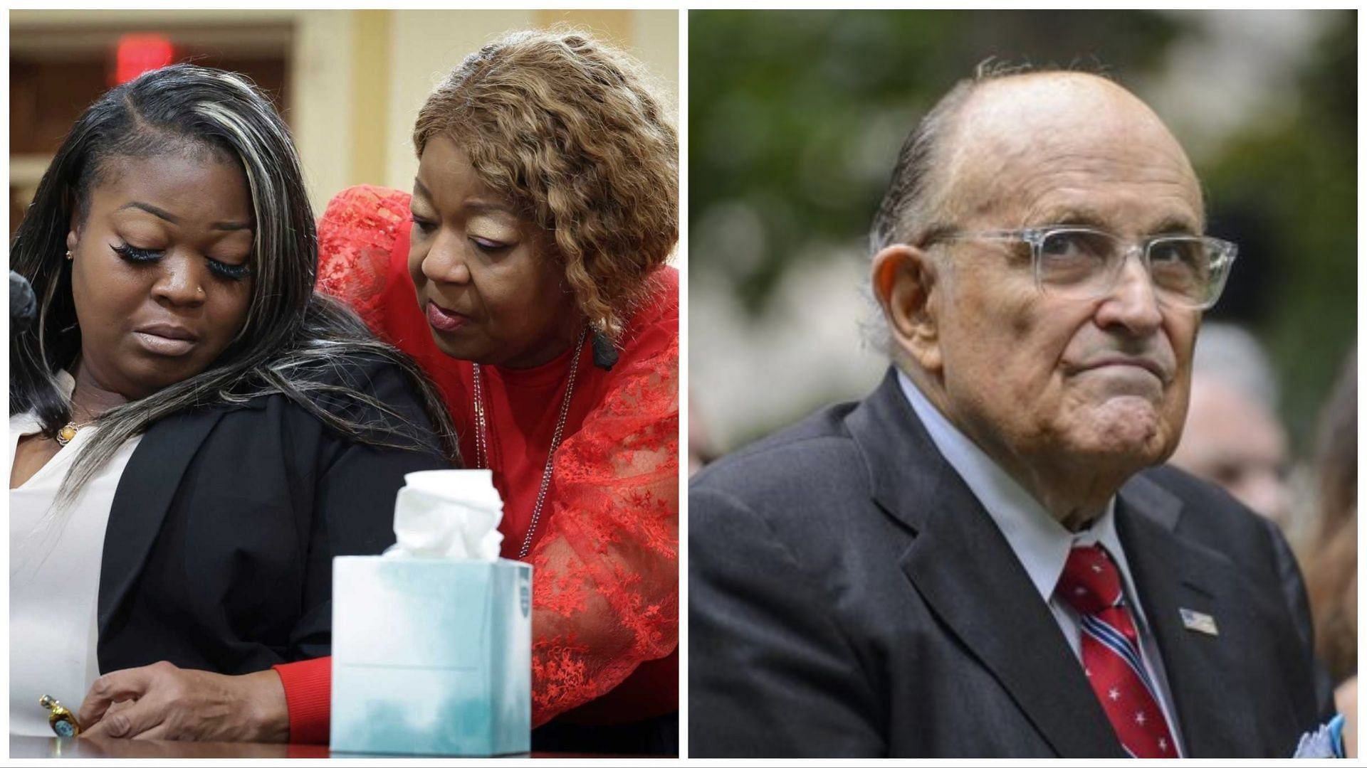 Rudy Giuliani made false accusations against Ruby Freeman and her daughter, (Images via @FrankMikeDavis1/Twitter)