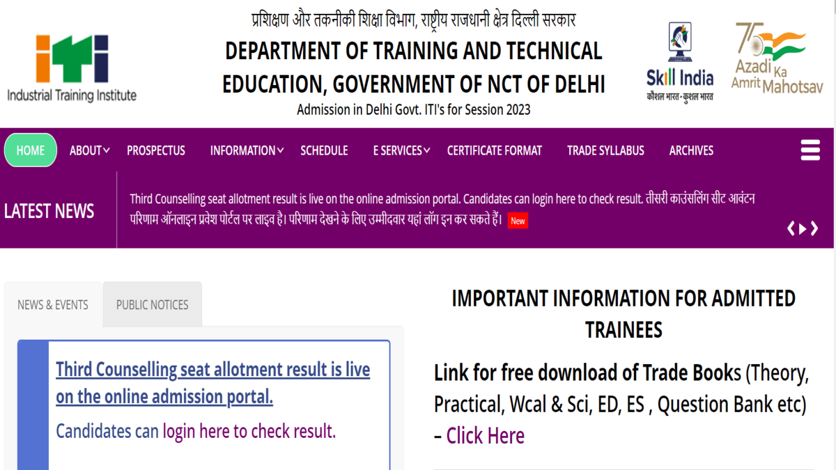 Delhi ITI Seat Allotment Result for round 3 out at itidelhi.admissions.nic.in