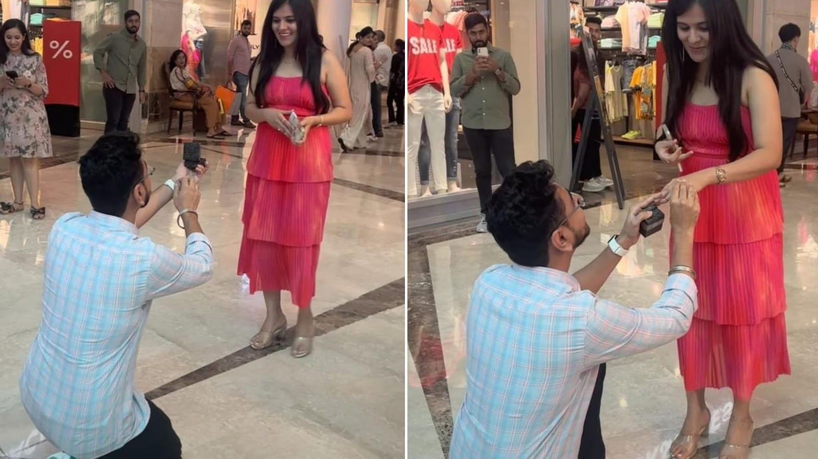 Man's adorable proposal at the mall leaves girlfriend in shock. Watch