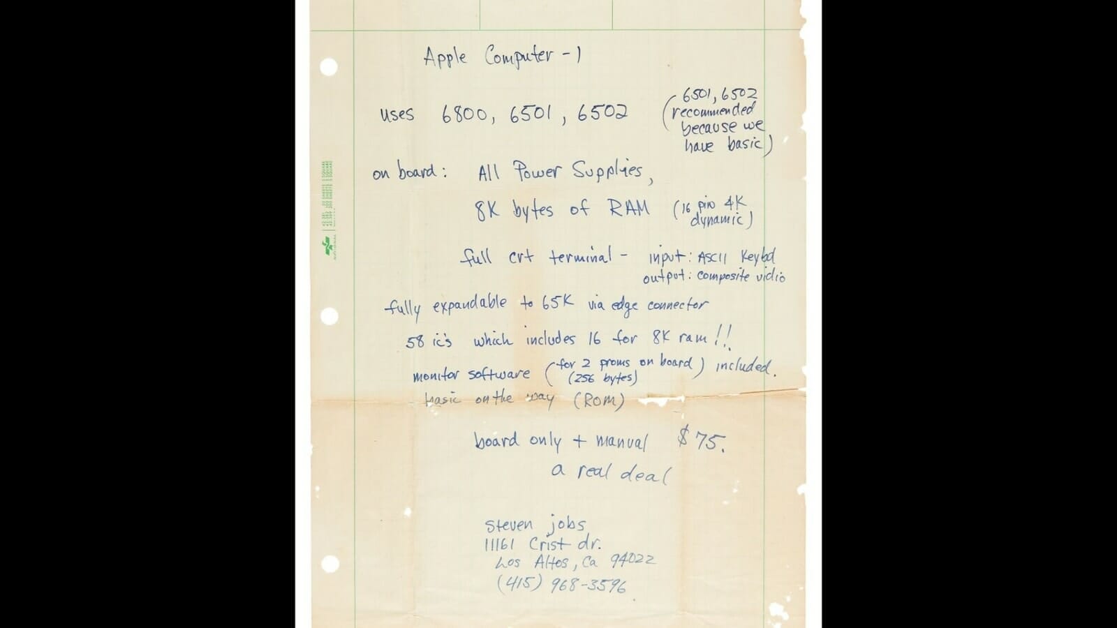 Steve Jobs’ rare handwritten Apple-1 ad sells for a whopping 1.4 crore at auction