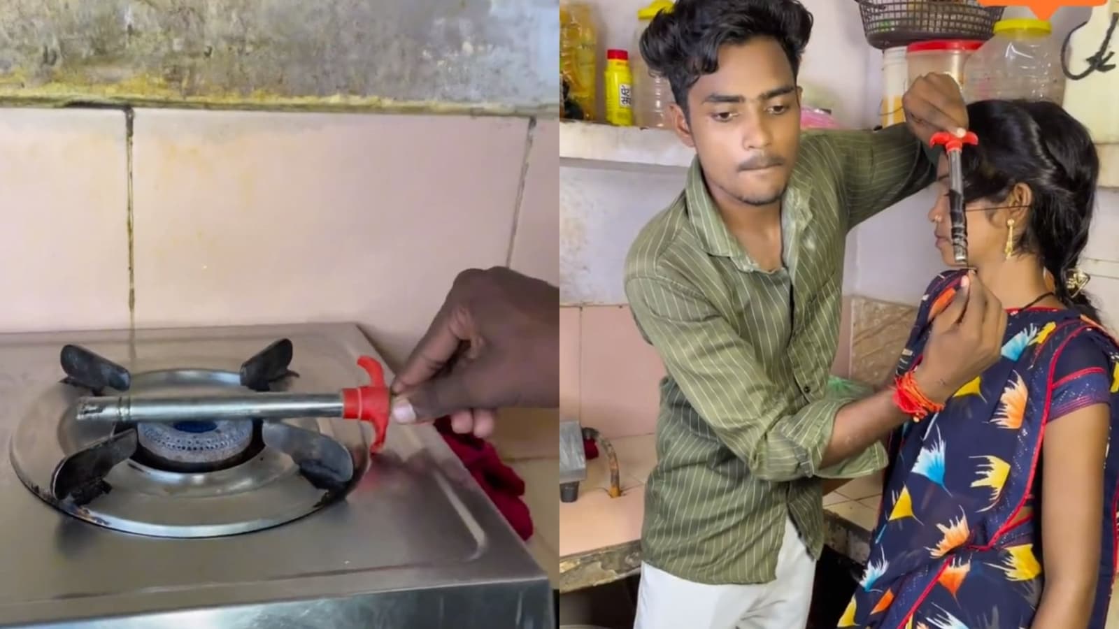 Man curling a woman’s hair with a jugaad is a game changer. Watch