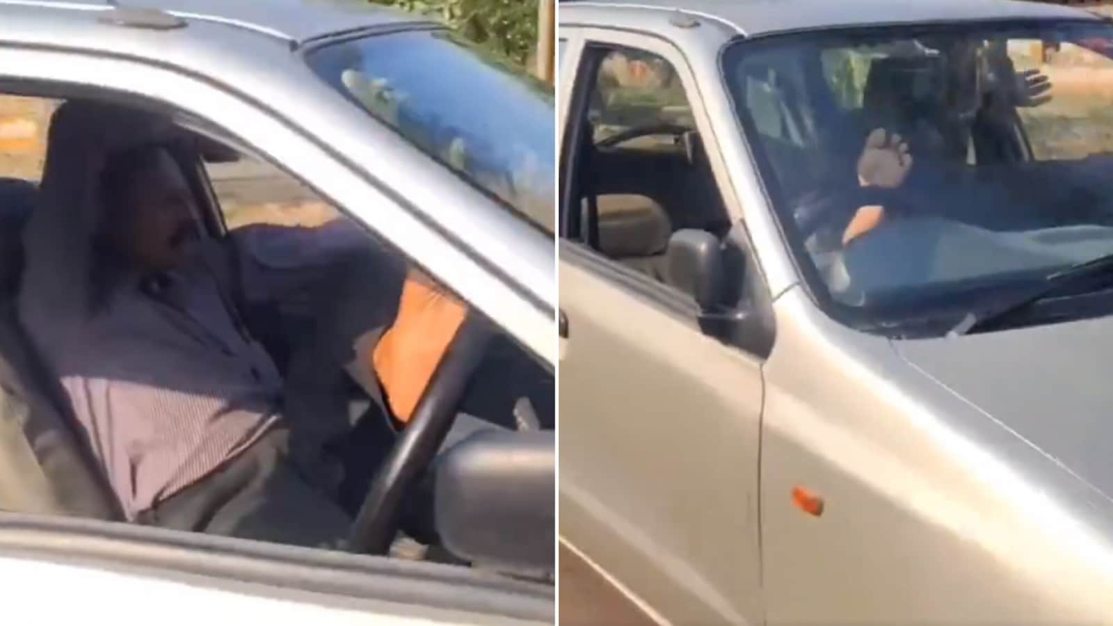 Man drives a car with legs from the passenger seat. ‘Isliye Tesla India nahi aa rahi hai’ joke people