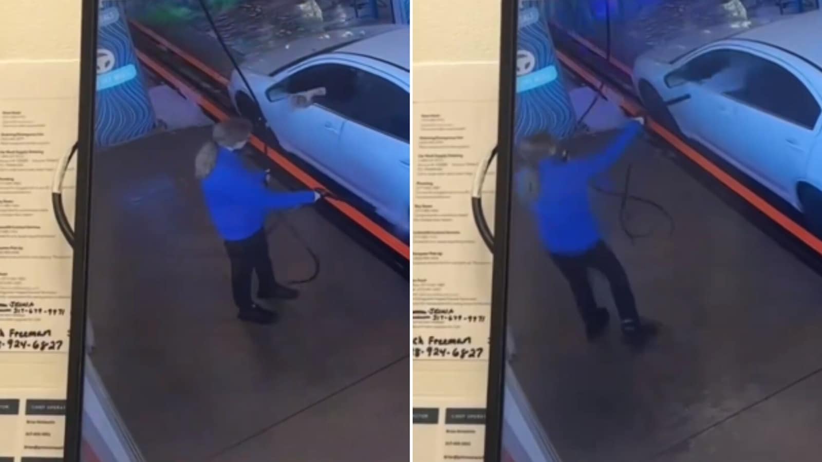 Car washer sprays rude customer with water after she throws drink at her. Watch viral video