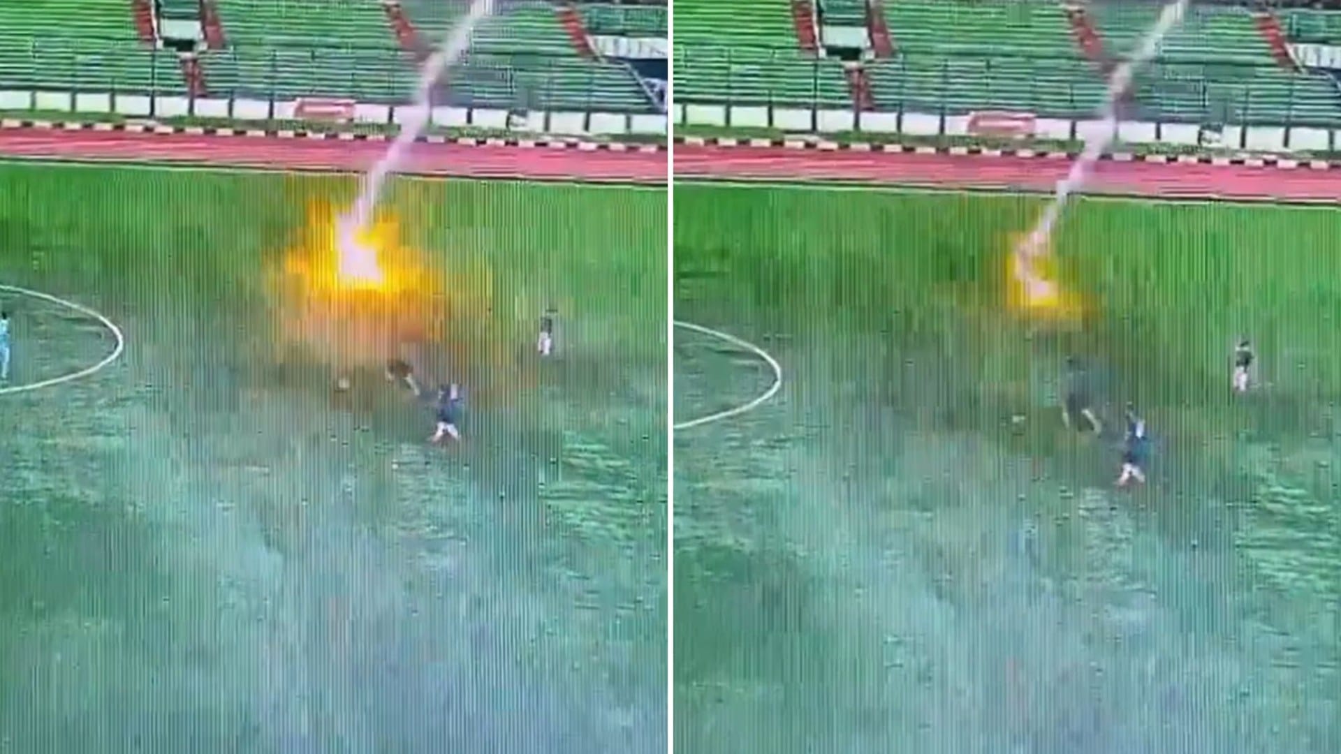 Sickening moment footballer is struck by lightning and killed in the middle of a match in front of horrified fans