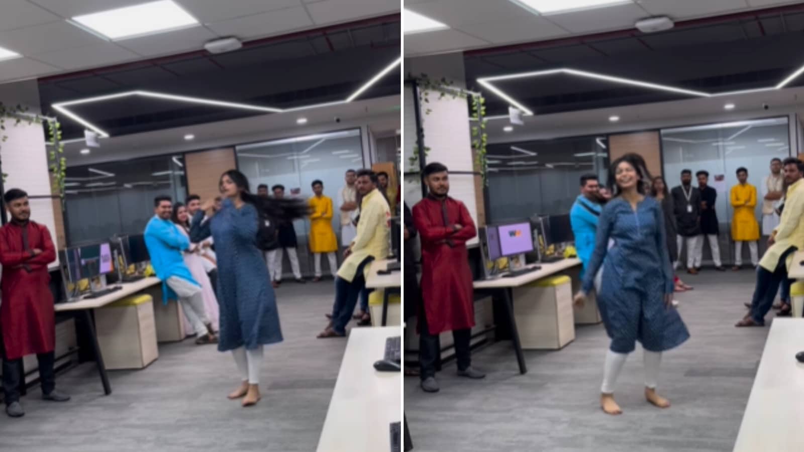 Woman dances to Khalasi in office, people have a lot to say about her colleagues’ reactions