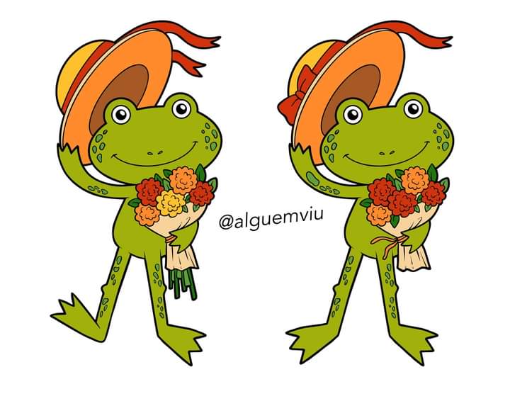 Find 6 differences in the frog with colorful flowers scene