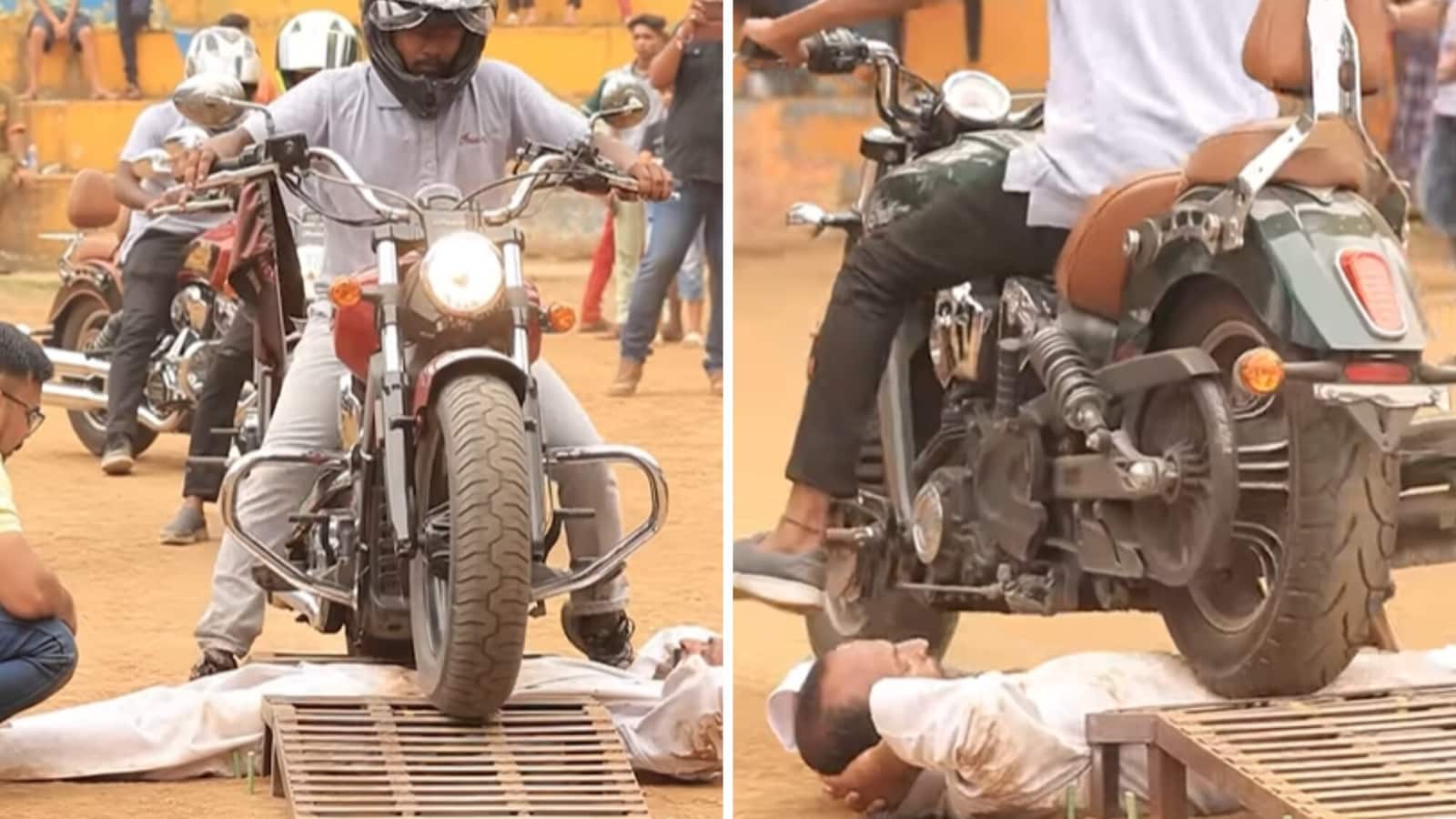 Indian man’s death-defying stunt: Heavy bikes ride over man 376 times, he breaks his own world record. Watch