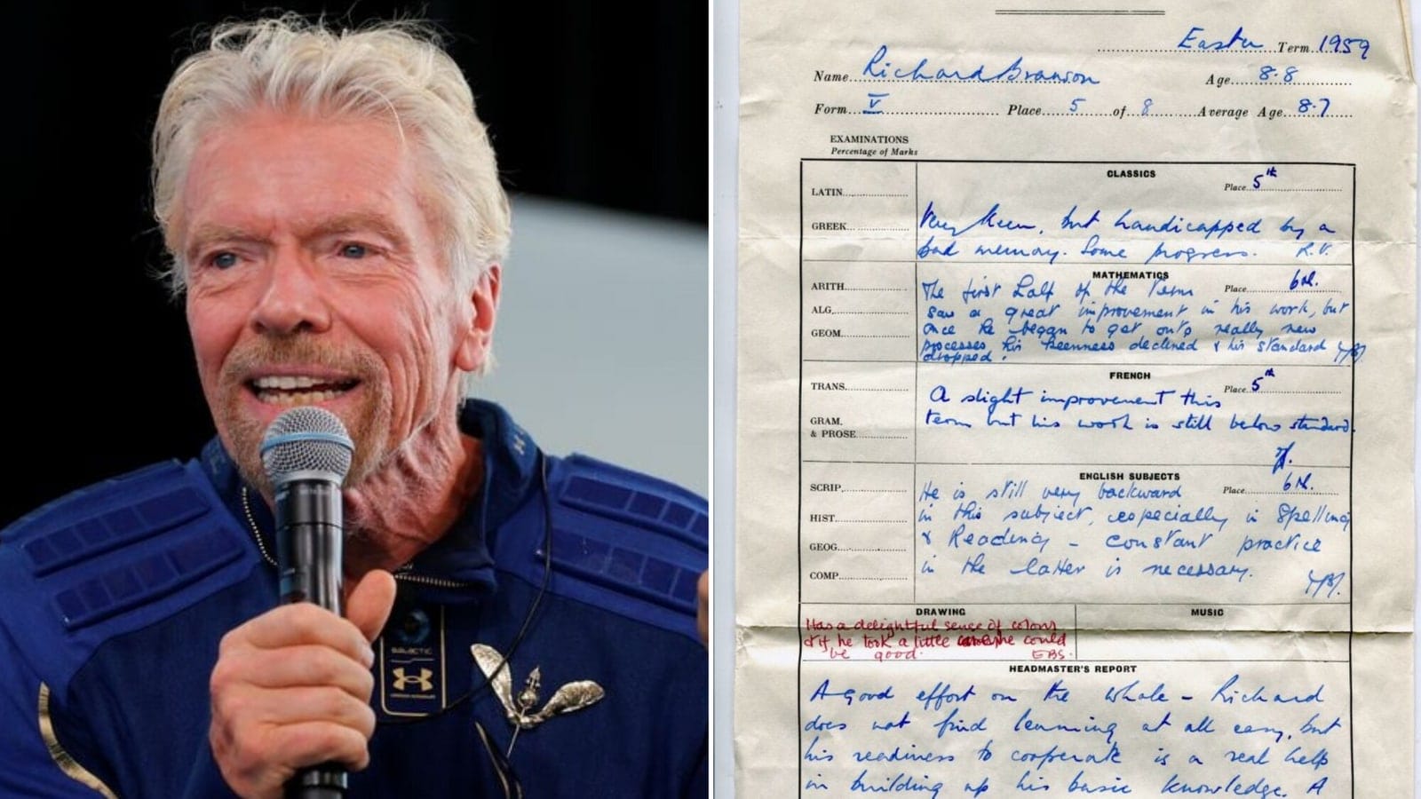 Richard Branson shares report from 65 years ago: ‘Going through school with undiagnosed dyslexia’