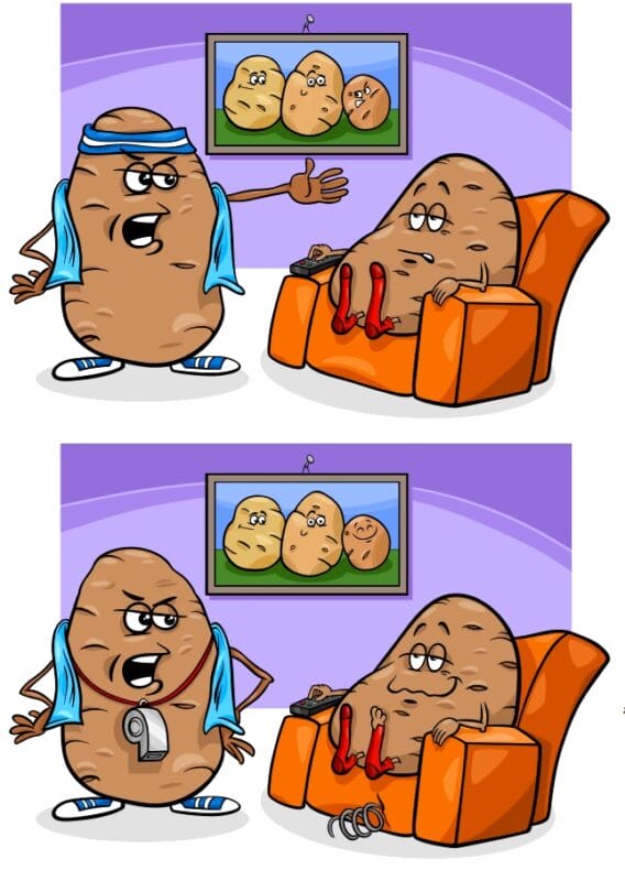 Discover 7 differences in the picture of angry and at the same time tired potatoes