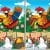 Discover the 10 differences in the image of the rooster playing a song for the hens
