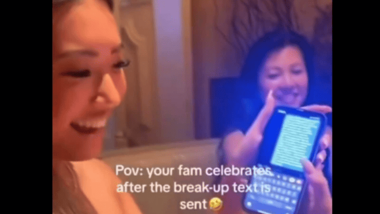 Family claps and celebrates as woman sends breakup text. Viral video amuses people