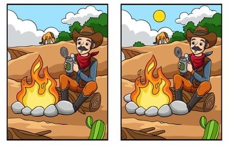 Find 10 differences in the picture of a man sitting near a fire in 19 seconds